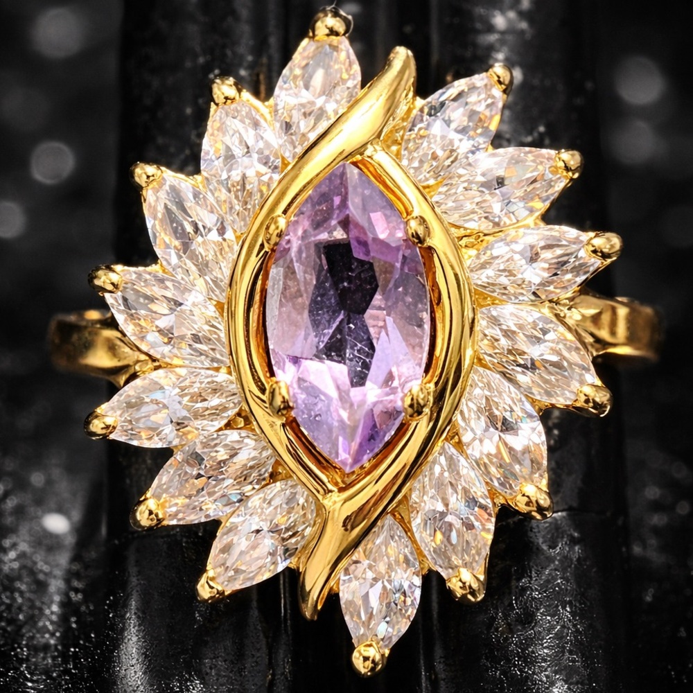 Suzanne Somers vintage marquise cut amethyst Cz cocktail statement ring gold HSN